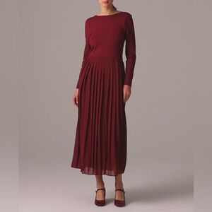 NEW J.Crew Pleated Ballet Dress Burgundy Stretch Cotton Blend A-Line Maxi Dress